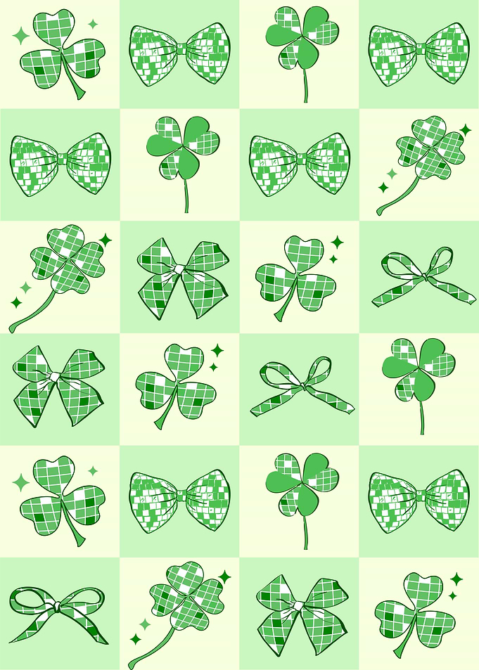 Groovy Pastel Green Clover and Bow Check