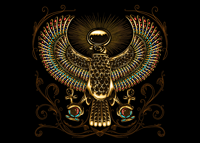 Golden Horus Falcon with sun