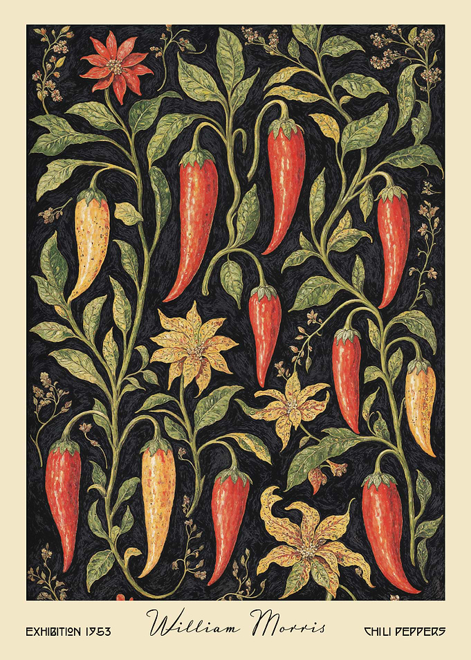 William Morris Chili Peppers Botanical Print