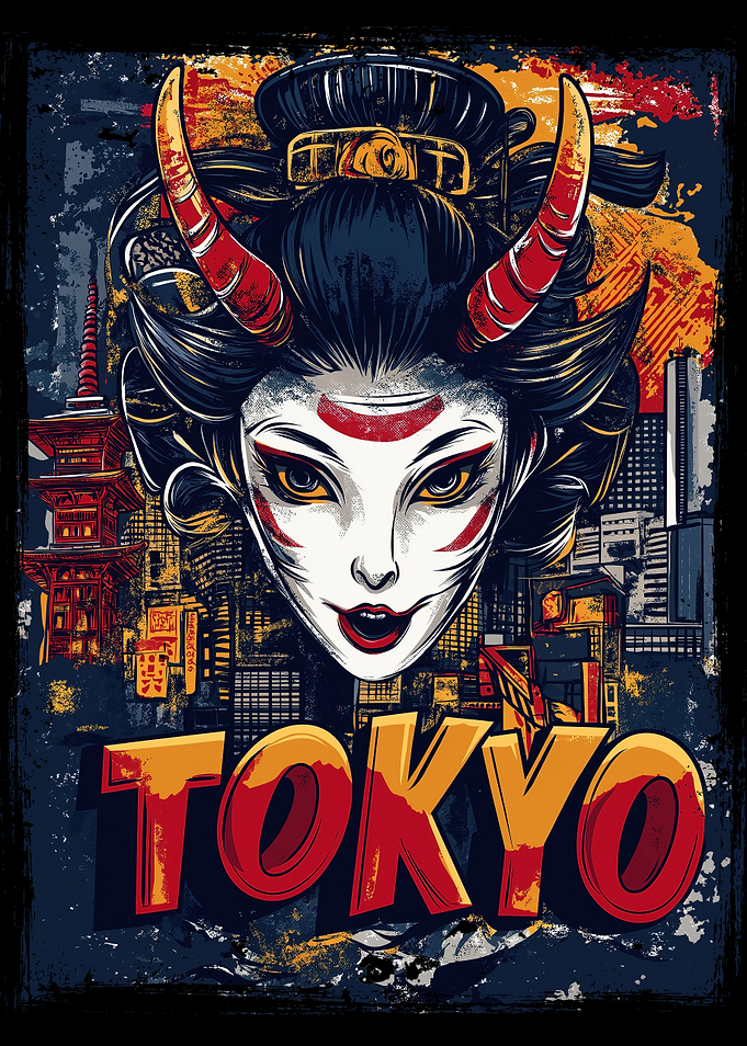 Tokyo Geisha with Horns Travel Poster