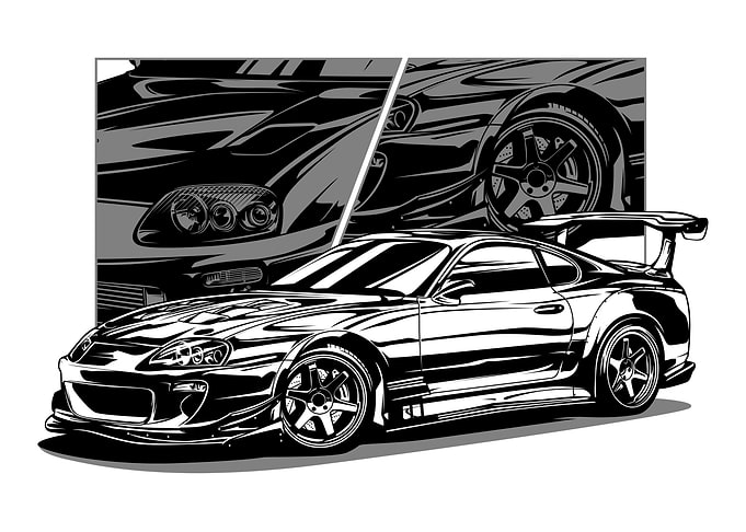 Black & White Toyota Supra Comic