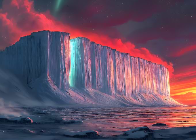 Frozen Wall at Sunset