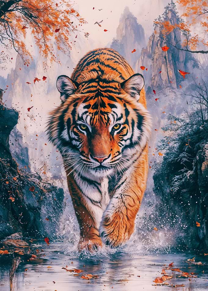 Tiger in Autumn Mountains