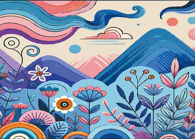Floral Mountain Landscape