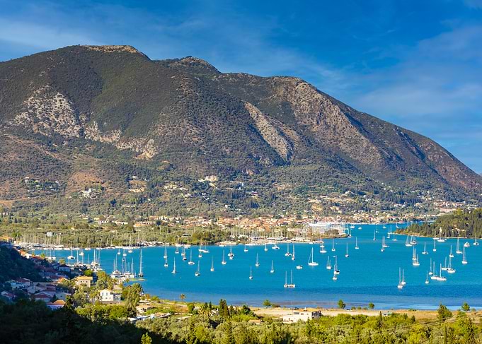 Greek Island Bay with Sailboats, Lefkada