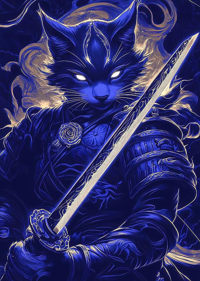 Samurai Russian Cat with Sword Animal