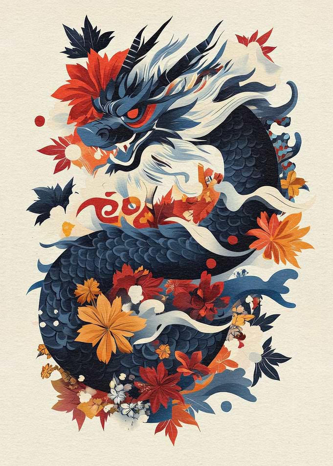 Dragon with Floral Design