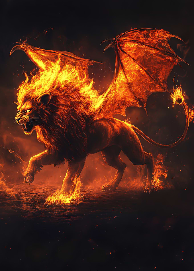 Fiery Lion with Wings