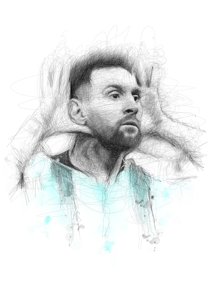 Messi Line Art Portrait