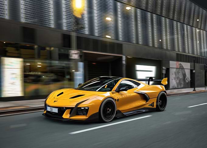 Yellow Sports Car on City Street