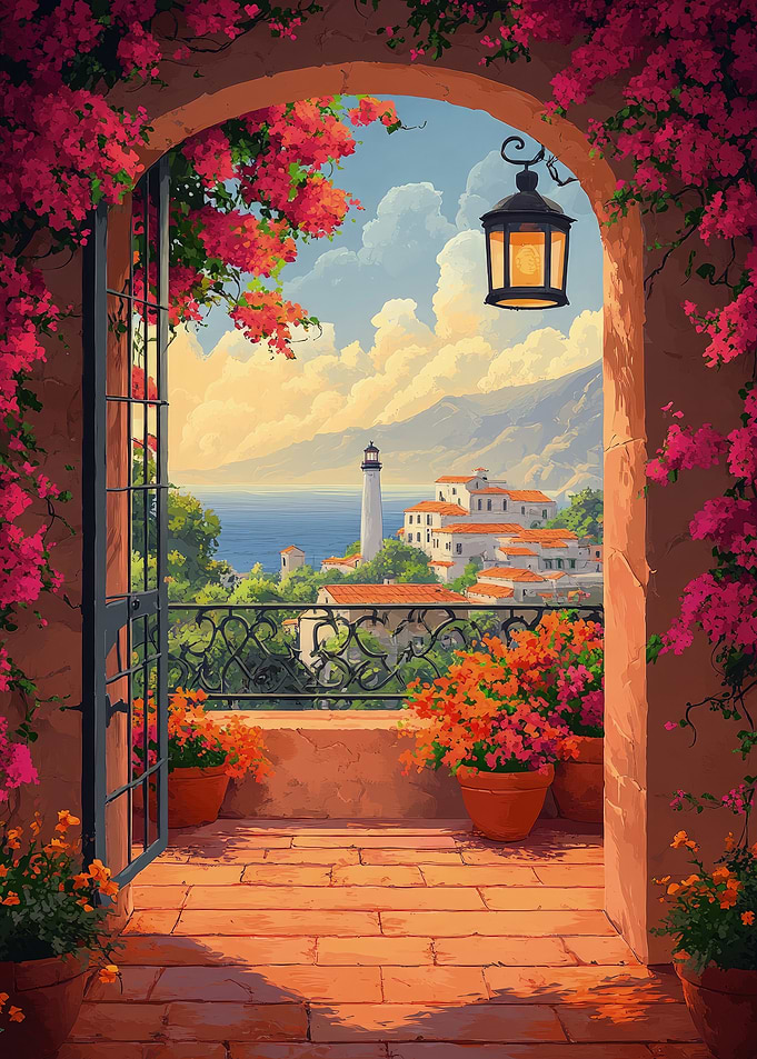 Mediterranean Balcony Lighthouse View
