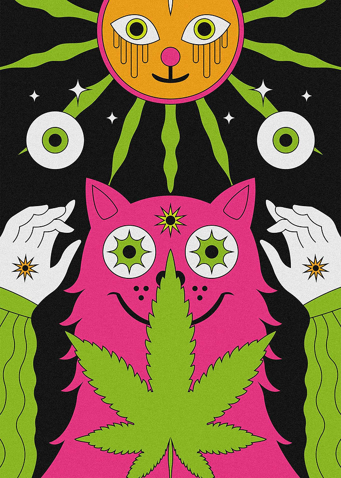 Psychedelic Cat and Sun
