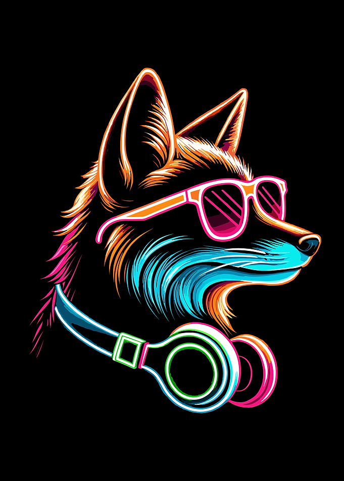 Neon Fox with Headphones