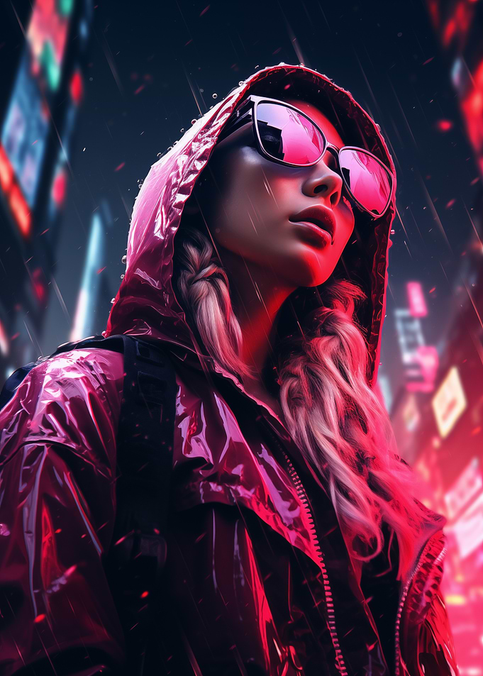 Cyberpunk Woman in Red