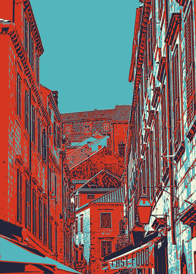 Red Rooftops in a Narrow Street