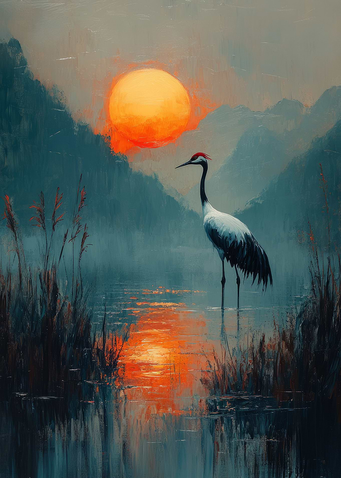 Crane Sunset Landscape