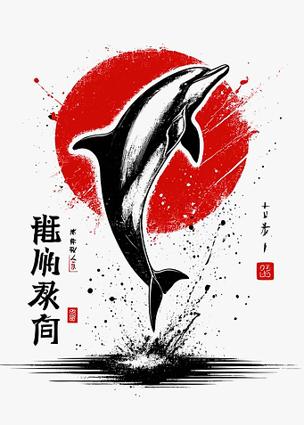 Dolphin Jump Ink Art