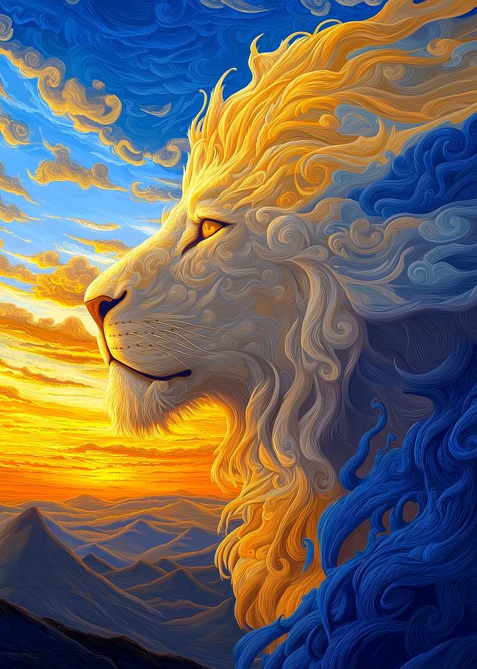 Lion in Sunset Clouds