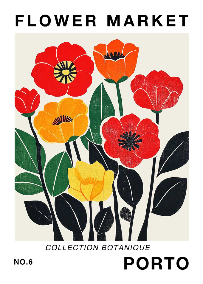 Portugal Porto Flower Market Travel Poster