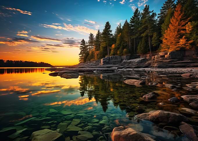 Sunset Lake and Forest Landscape
