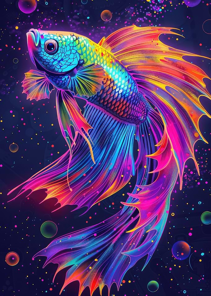 Neon Betta Fish Psychedelic Art