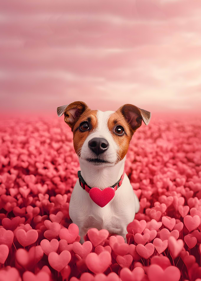 Cute Dog in Heart Field