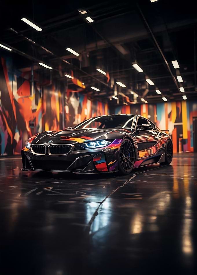 Black BMW i8 with Colorful Wrap