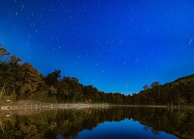 Star Trails Over Lake