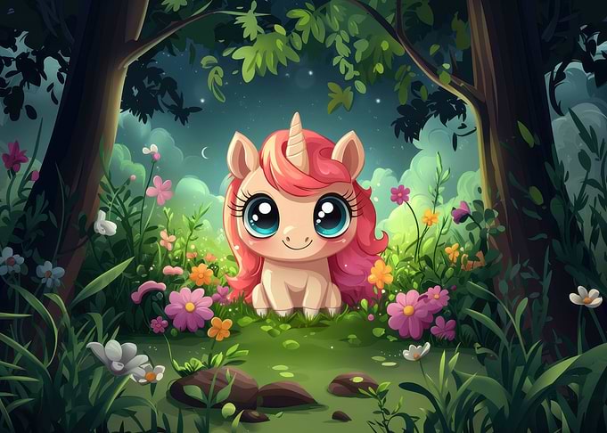 Cute Unicorn in Forest