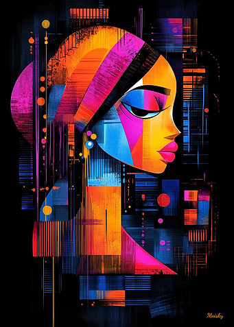 The Girl with a Pearl Earring – Neon Abstract Portrait