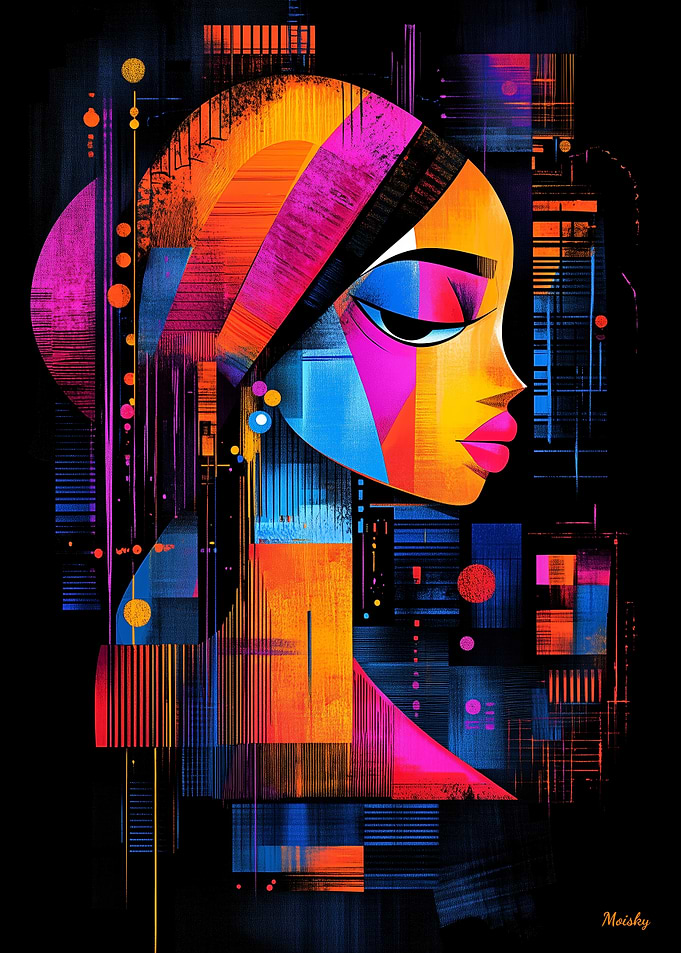 The Girl with a Pearl Earring – Neon Abstract Portrait