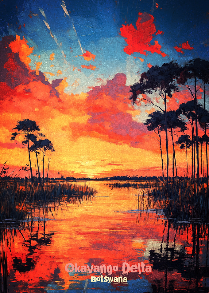 Okavango Delta Sunset Art Poster