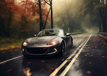 Mazda MX-5 on a Rainy Road