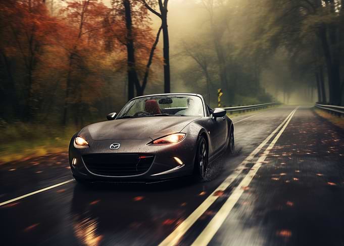 Mazda MX-5 on a Rainy Road