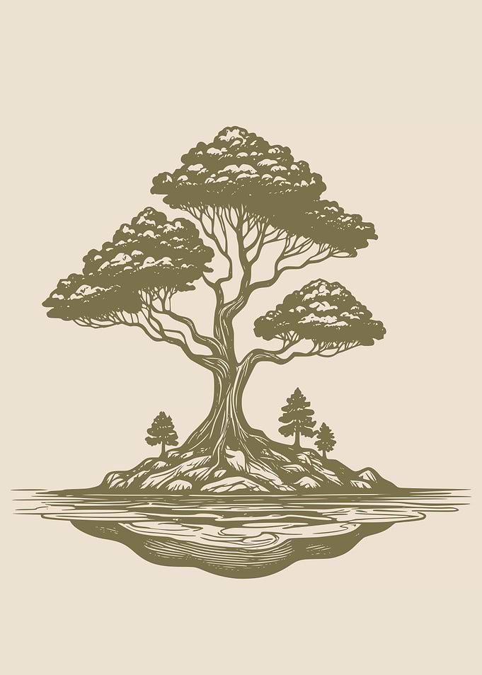 Minimalist Monochromatic Tree in Olive Green