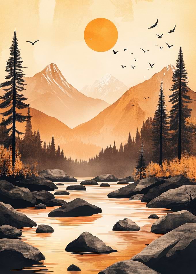 Mountain River Sunset