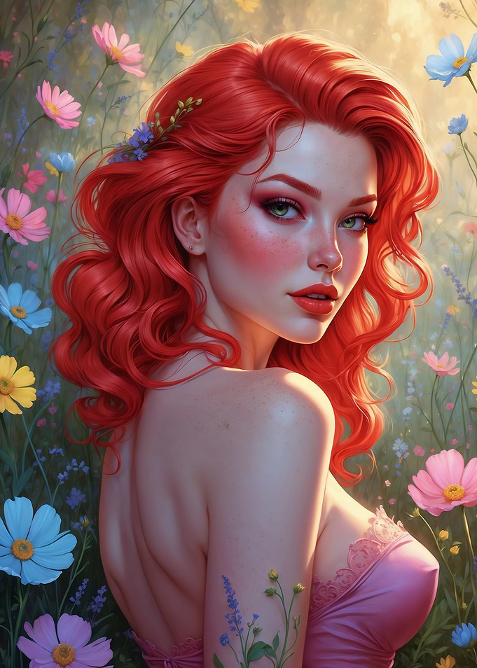 Redhead Pin-Up Wild Flowers Poster