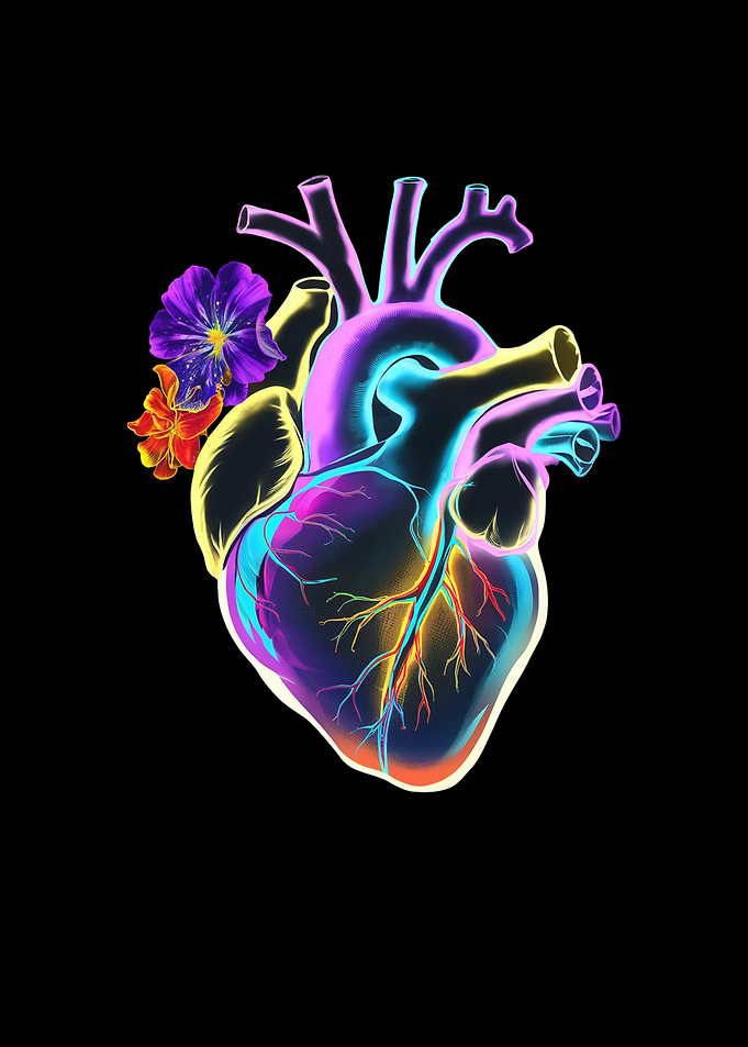 Neon Heart with Flowers