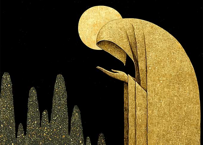 Golden Figure Under Moon