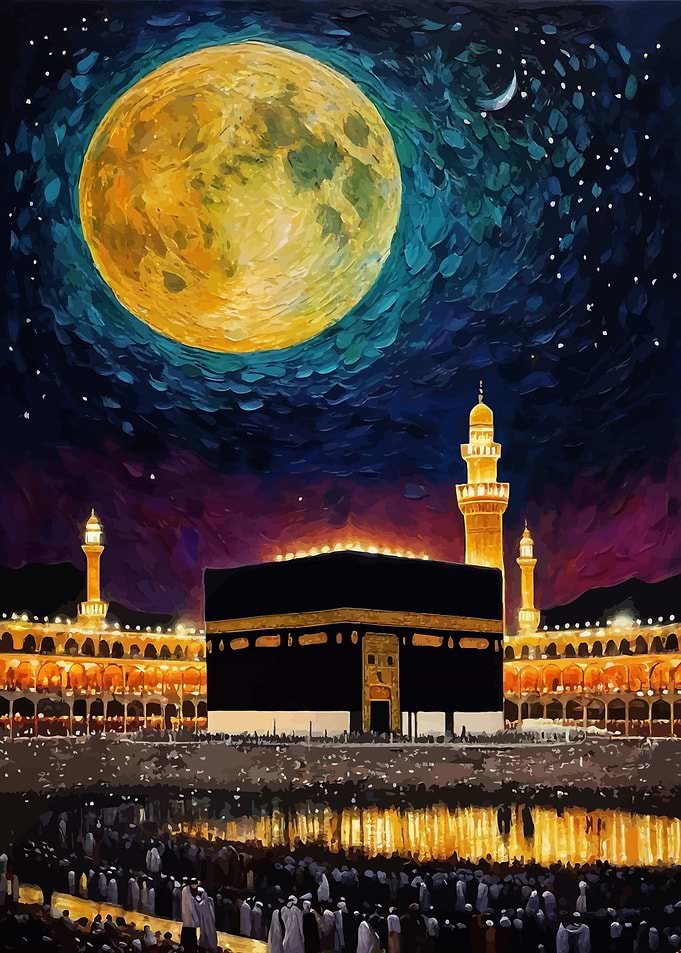 Night Sky The Kaaba Mosque in Mecca Painting