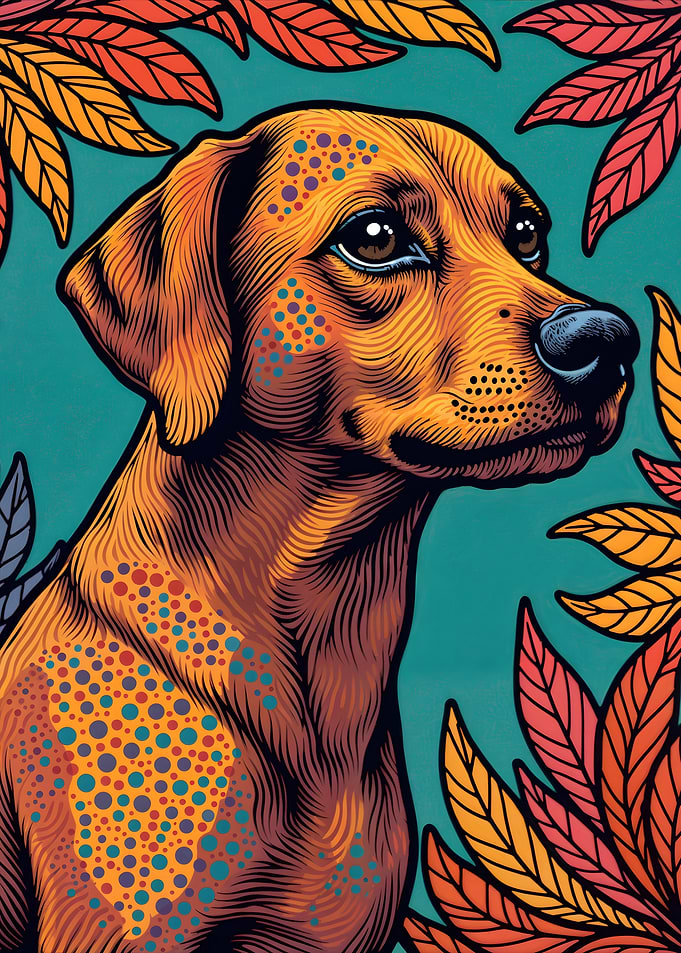 Dog Portrait with Leaves