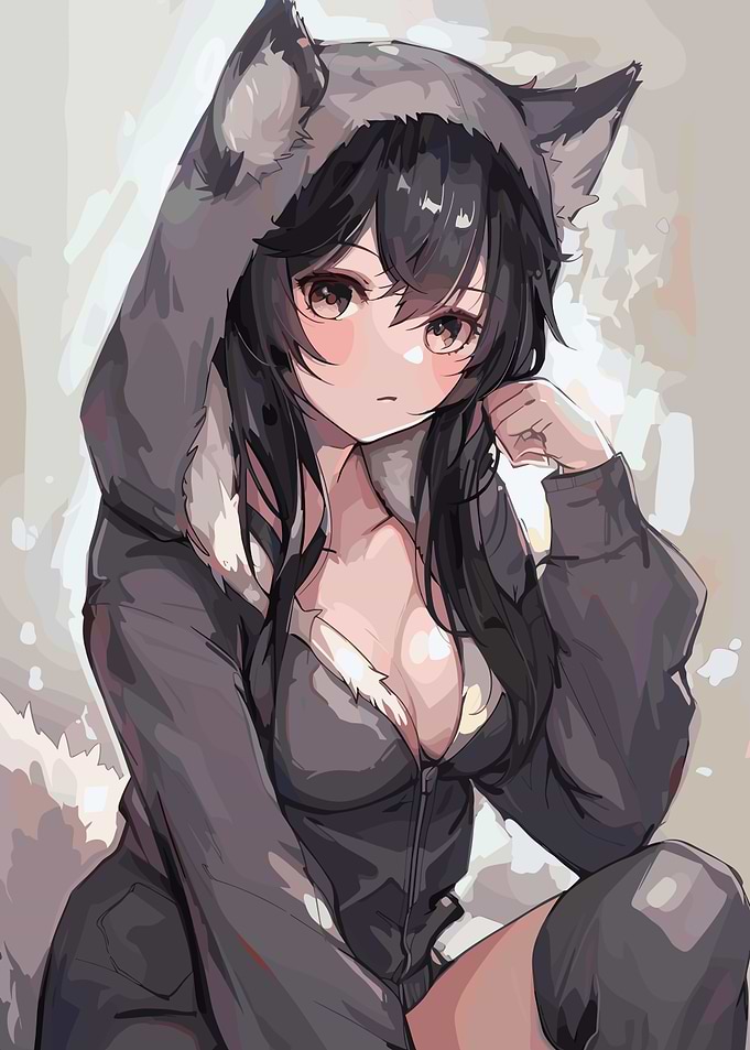 Anime Girl in Wolf Hoodie