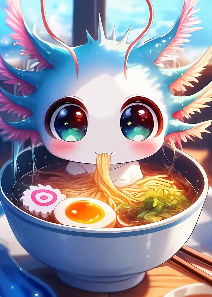 Cute Axoloti Eating Ramen