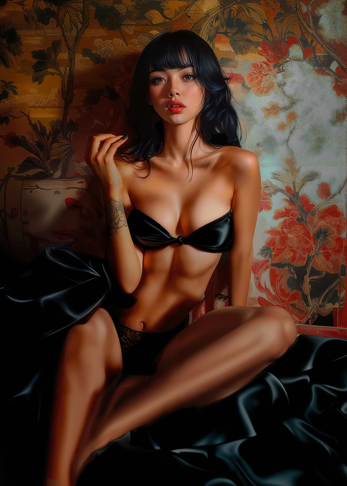 Woman in Black Lingerie