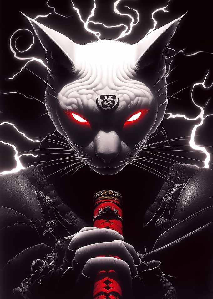 Samurai Sphynx Cat with Sword Animal