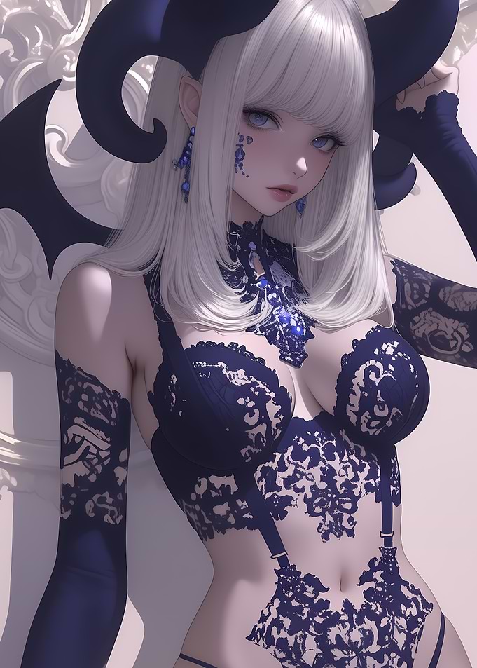 Anime Girl Demon Girl in Lace Gaming