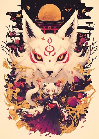 Kitsune Spirit - Fox japanese guardian of the Moon