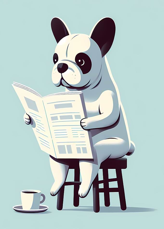 French Bulldog Reading Newspaper