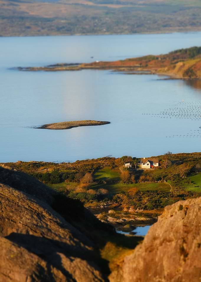 Coastal Landscape with Irish cottage and Island