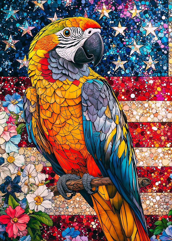 Macaw on American Flag